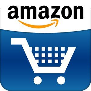 An Amazon shopping cart icon on a blue background, available for marketing purposes.