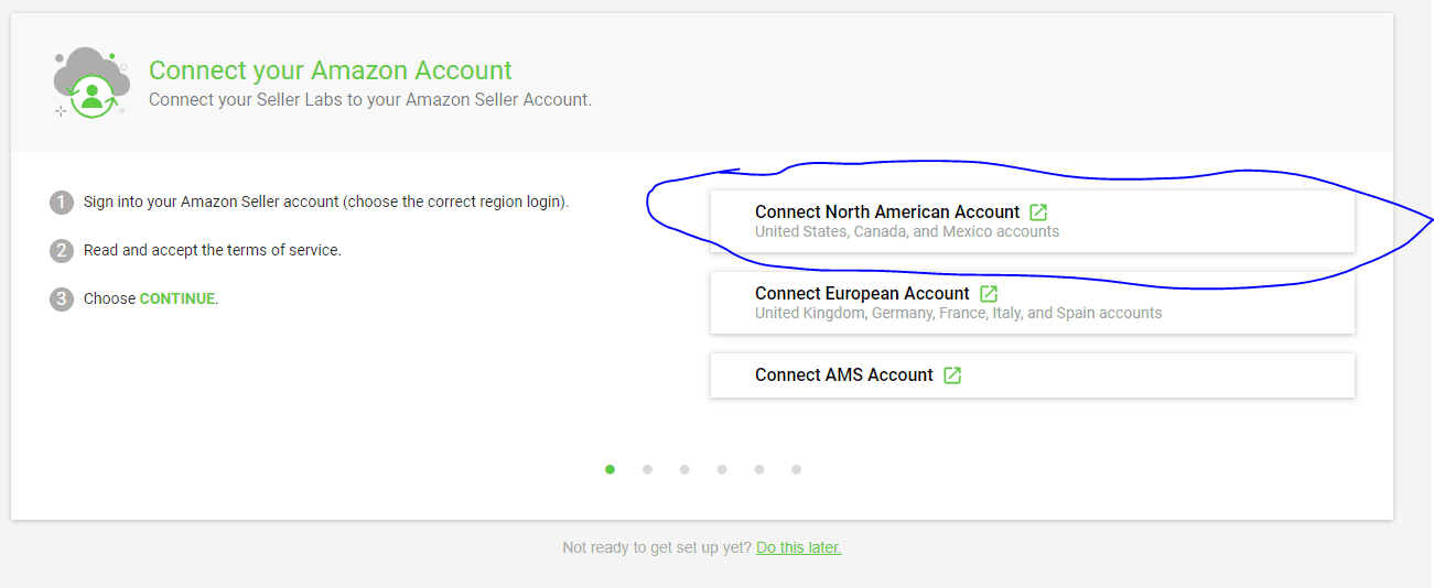 connect your amazon account to seller labs. click on connect north american account.
