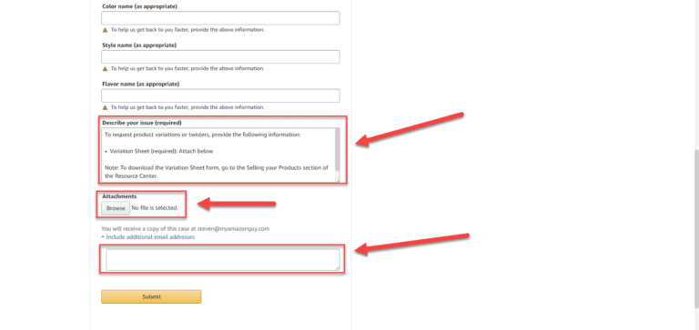 variation parentage amazon vendor central