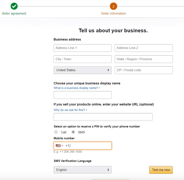 Step 1 on how to open a seller central account