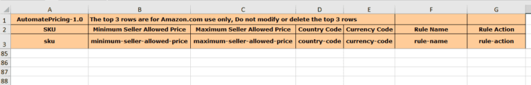 A spreadsheet with a number of columns and rows used for marketing management in the Amazon marketplace.