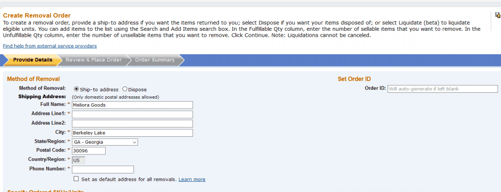 A screen shot of a web page showing a form for account management on Amazon.