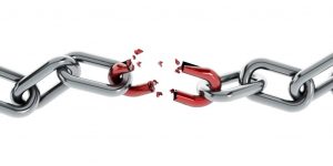 A broken chain on a white background, representing the need for effective account management in the marketplace.