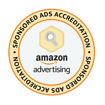 Amazon marketplace sponsored ad accreditation badge.