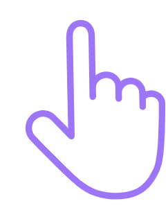 A purple pointing finger icon on a white background for account management.