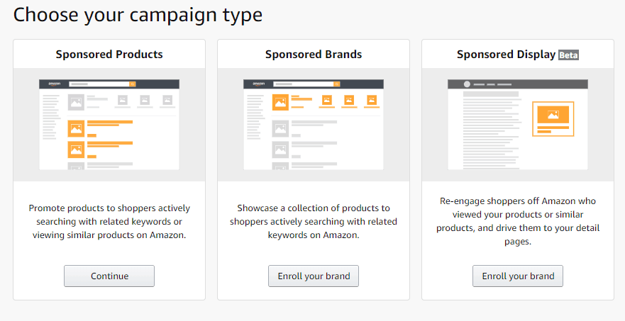 Select your campaign type for Amazon marketplace.