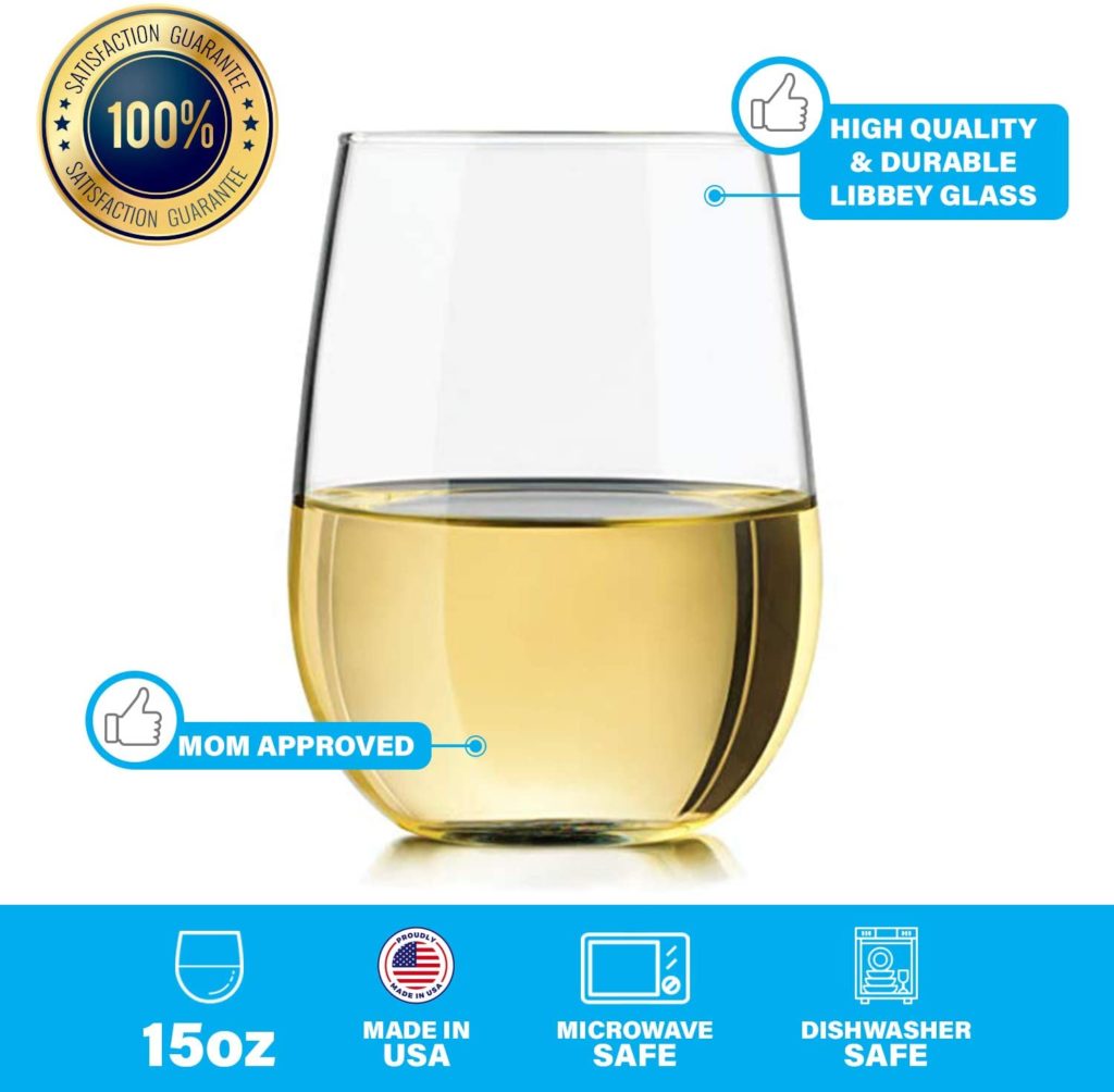A white wine glass featuring a label showcasing effective marketing management by My Amazon Guy on a popular marketplace.