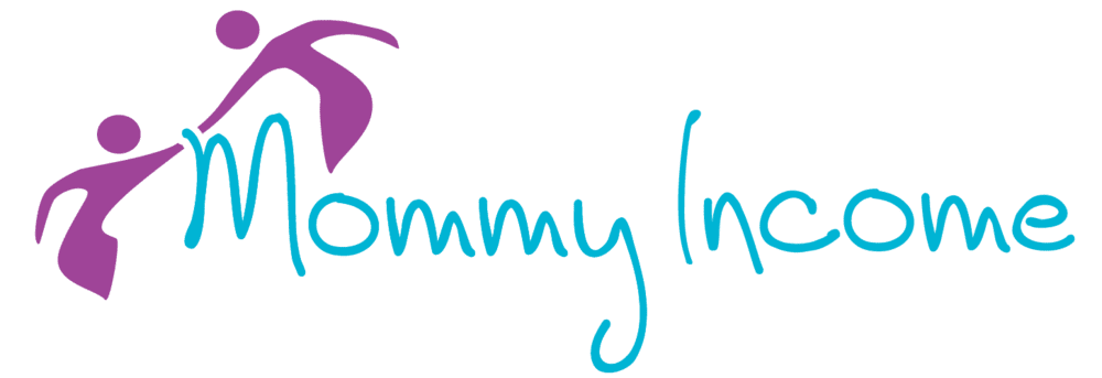 Mommy income logo on a green background, featuring the marketplace of Amazon.