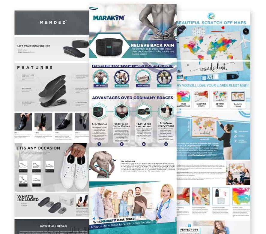 A marketplace brochure showcasing a variety of products for marketing management purposes.