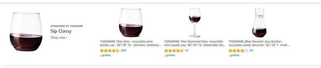 A screen shot of a website showcasing various wine glasses for marketing purposes.
