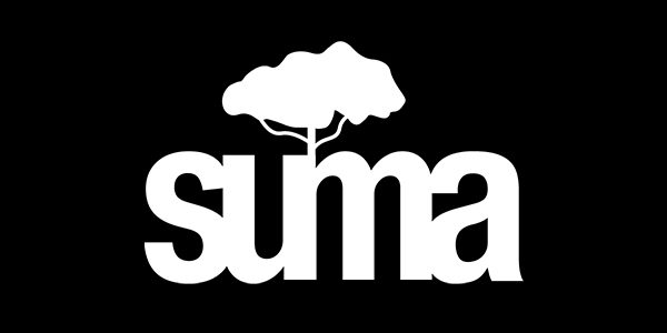 The Amazon logo for suma on a black background.