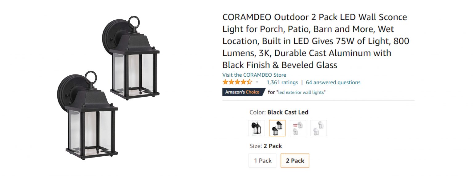 Amazon marketplace account management for Corona outdoor LED wall sconces.