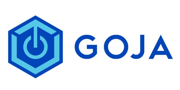 A blue logo with the word goja, designed by My Amazon Guy for optimal marketing on Amazon.
