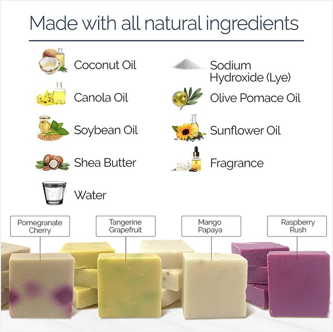 A bar of soap made with all natural ingredients, available on Amazon.