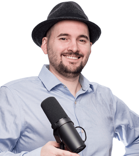 A man in a hat holding a microphone, representing the expertise of My Amazon Guy in seller central management on the marketplace.