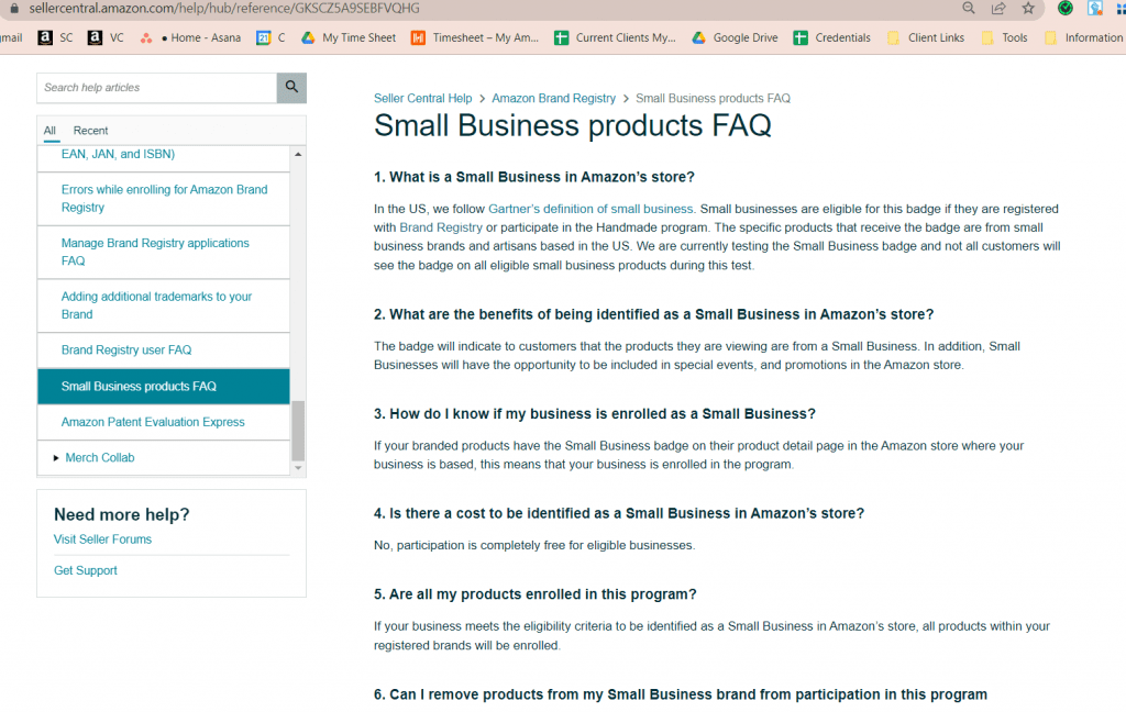 Small business Amazon product faq.