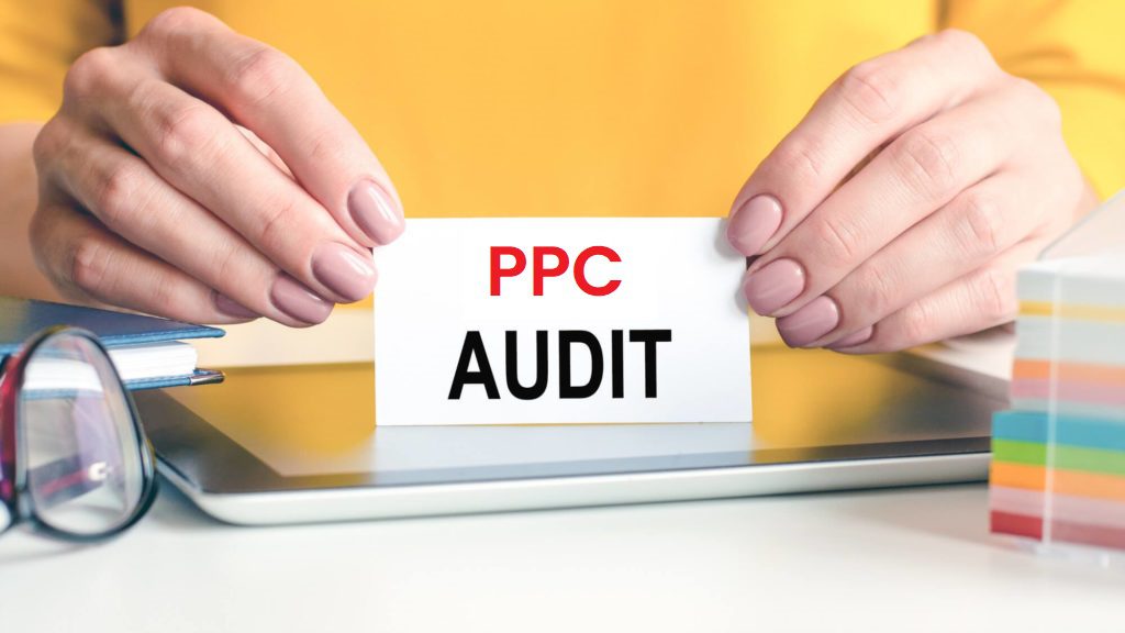 A person showcasing a PPC audit card for marketing management and account management.