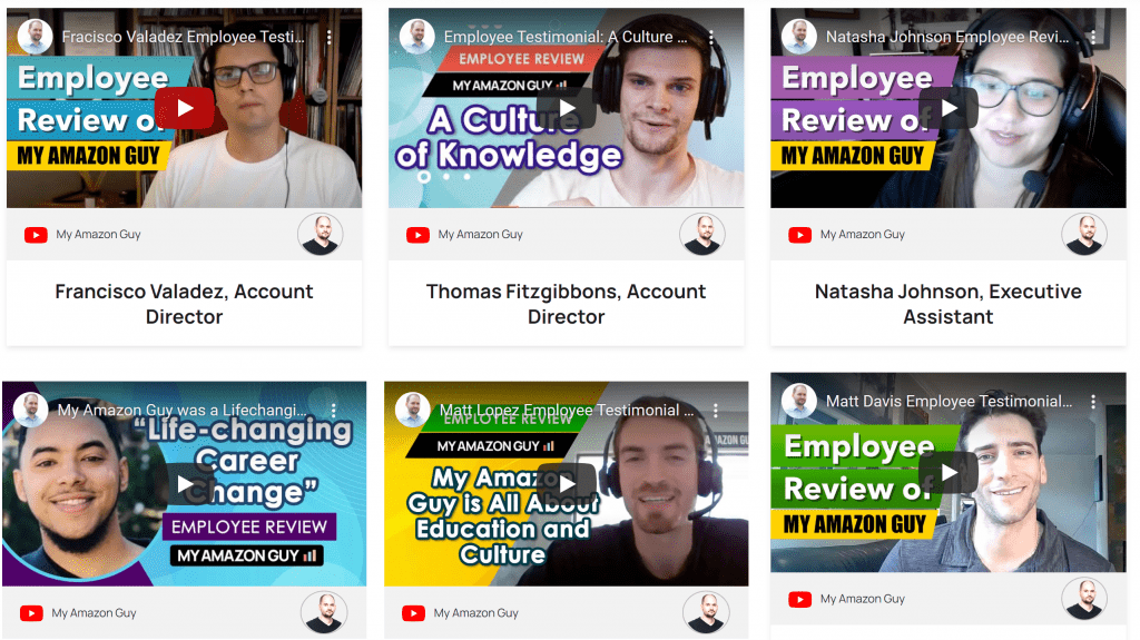 A series of youtube videos about employee reviews and account management.