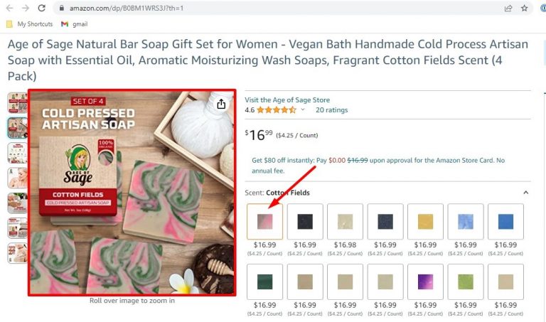 An image of a marketplace product page showcasing a variety of soaps.