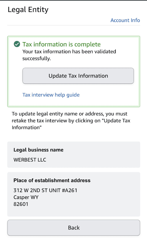 Tax Information for amazon re-verification
