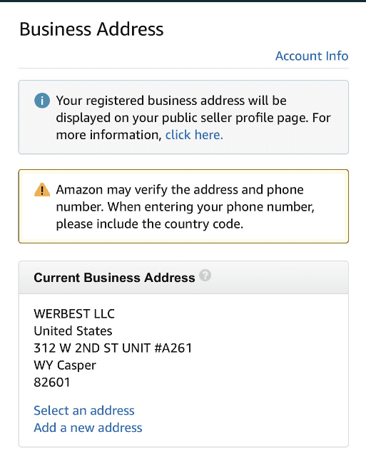 business address for amazon re-verification