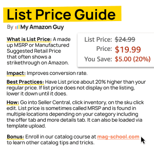 List price guide provided by My Amazon Guy, specializing in account management and marketplace.