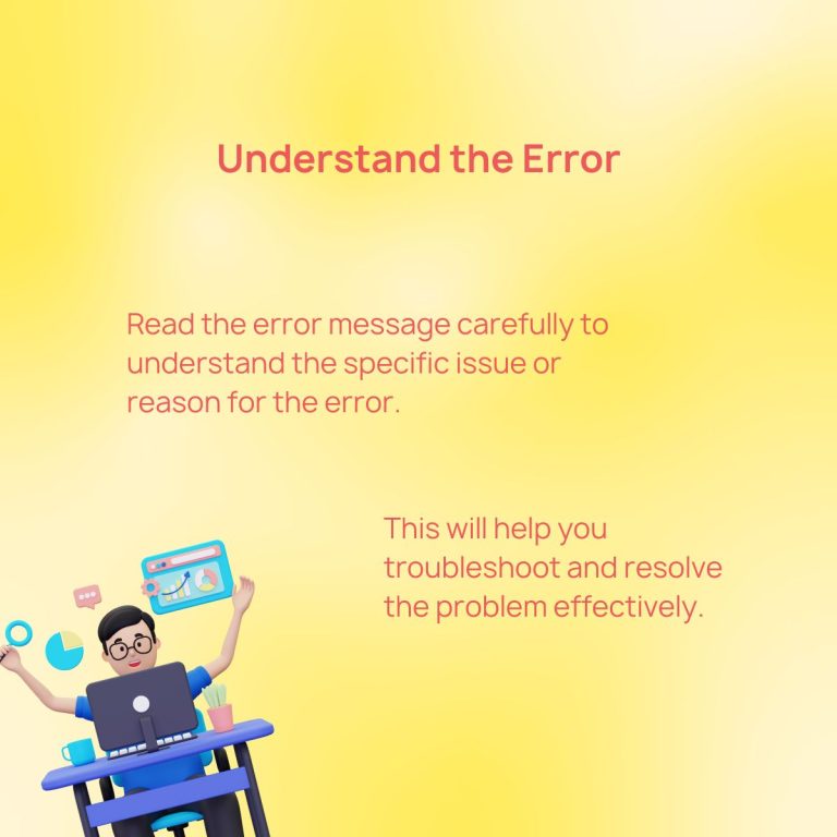 An image of a man sitting at a desk, featuring the words "understand the error" and emphasizing Amazon.