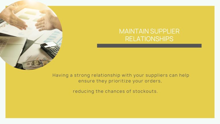 A business card with the words "maintaining supplier relationships" for my Amazon marketplace business, My Amazon Guy.