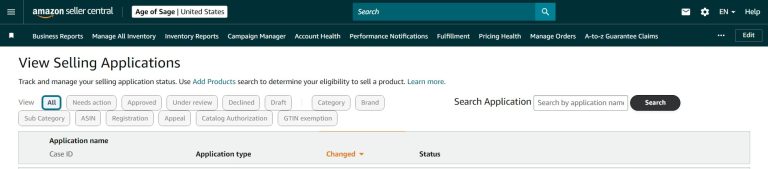 Seller Central Amazon View Selling Applications