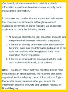 Brand Registry Errors TM Contact Info