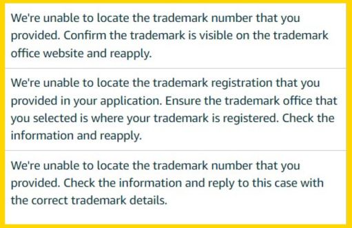 Brand Registry Errors Trademark Not Found