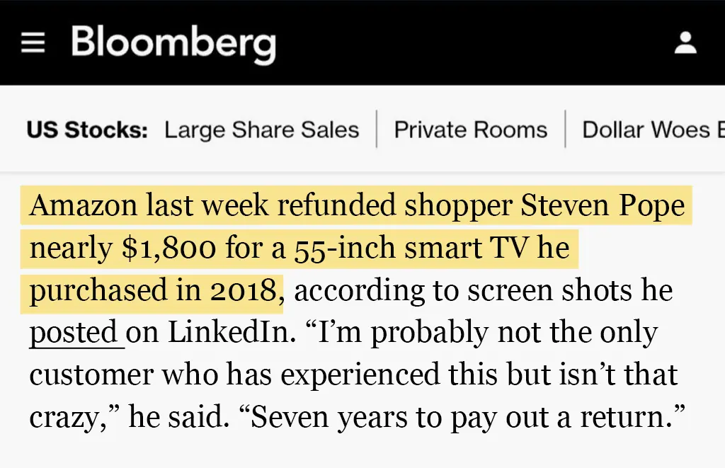 bloomberg news amazon refunds steven pope