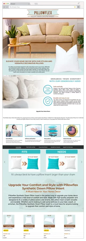 Pillowflex Amazon A+ content