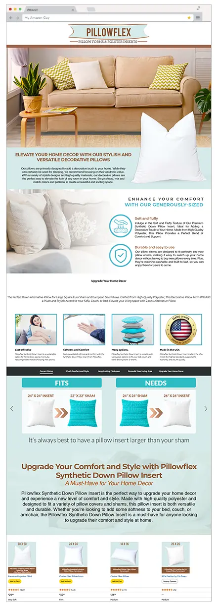 A content examples vertical extended pillow