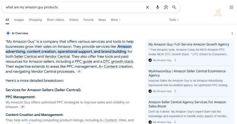 Clicks Are Out, Citations Are In, Redefining Ecommerce Product Visibility in the AI Era 1 Ecommerce Product Visibility in the AI Era My Amazon guy products showing in AI overviews