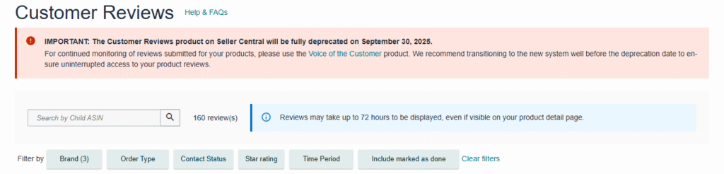 Amazon Customer Reviews Dashboard Deprecation of Amazon Customer Reviews