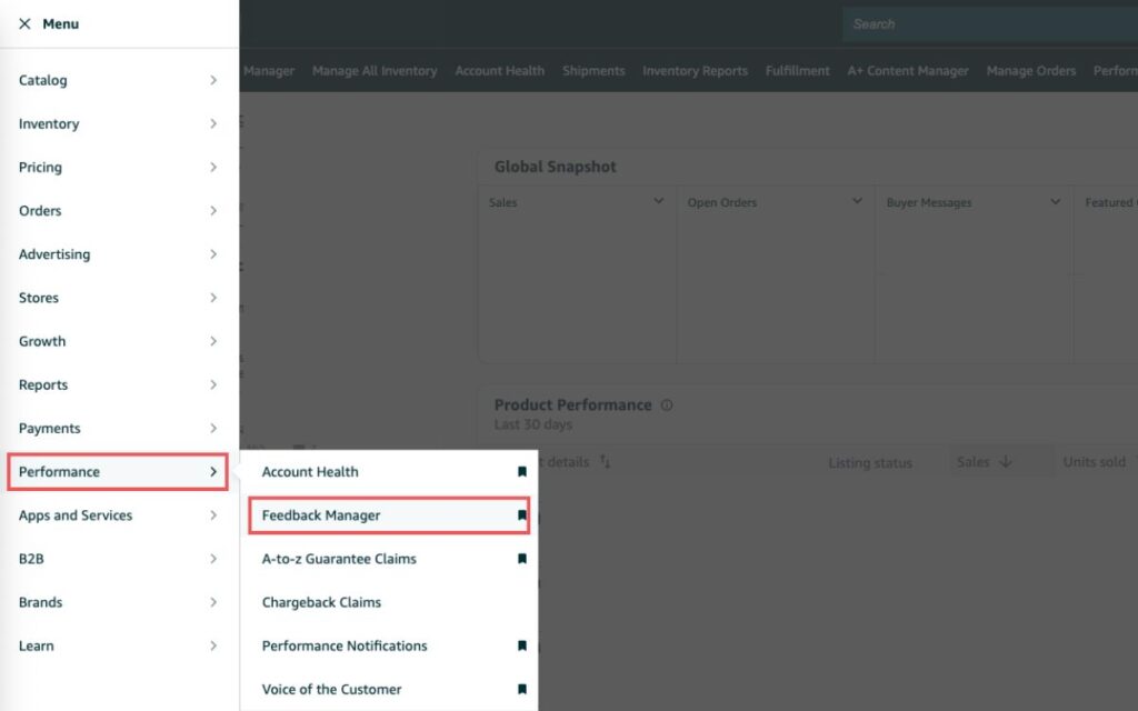 How to Find My Amazon Store Link Go to Performance then to Feedback