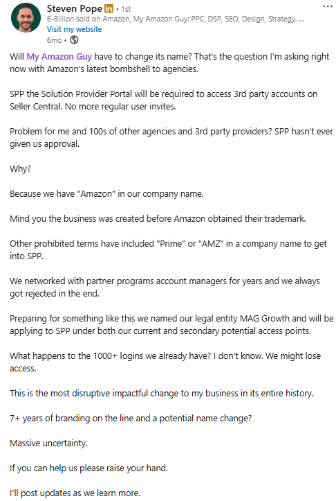 Amazon Solution Provider Portal LinkedIn post possible agency rename.png