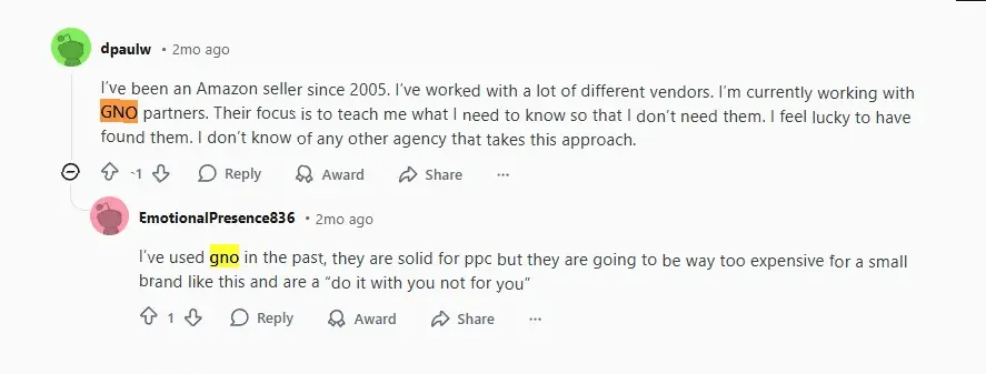 MAG vs GNO Partners GNO Partners review on Reddit says the agency teaches sellers what they need to know but for a price