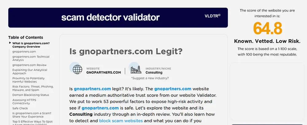 MAG vs GNO Partners GNO Partners likely legit website according to scam detector
