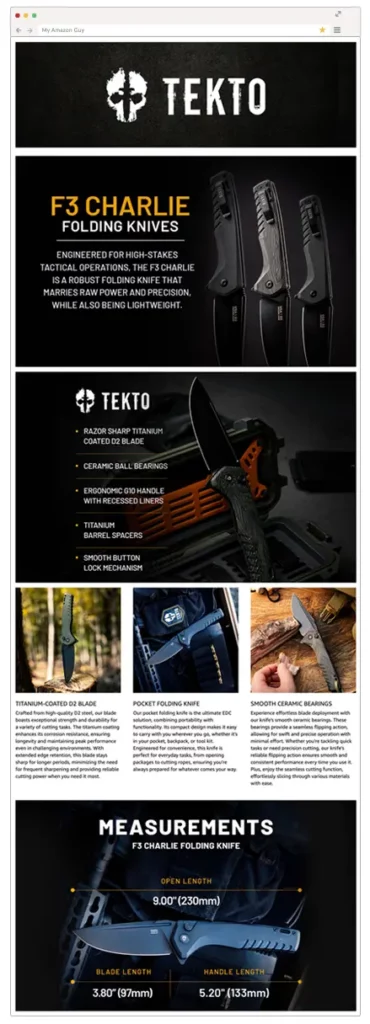 Amazon A+ content - Tekto Knives