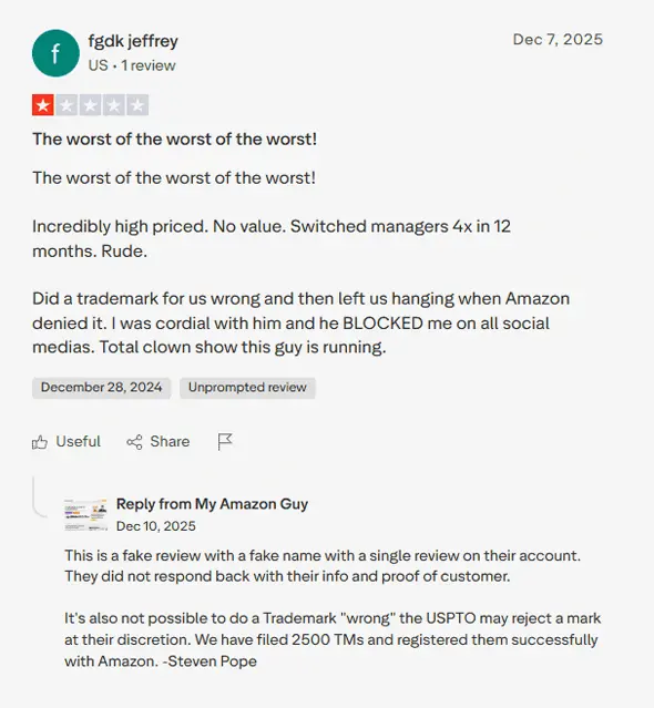 My Amazon Guy vs SalesDuo Trustpilot rating