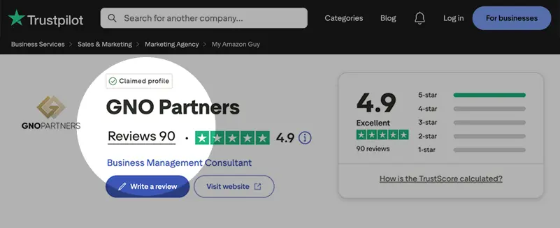 My Amazon Guy vs GNO Partners Trustpilot rating