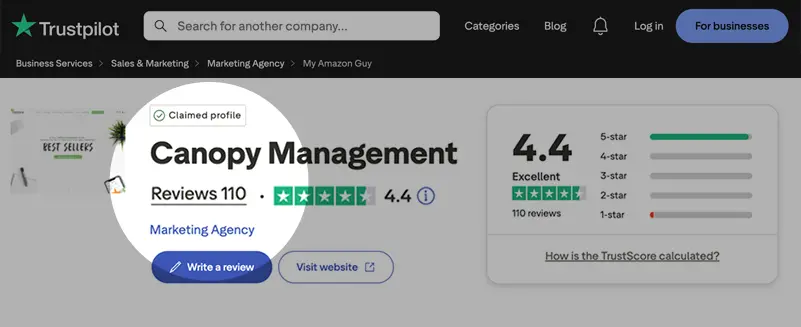 My Amazon Guy vs Canopy Trustpilot reviews