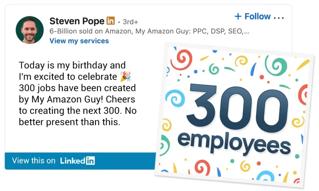 300 jobs made by My Amazon Guy