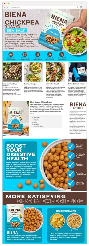 Amazon A+ content Biena Chickpea Snacks